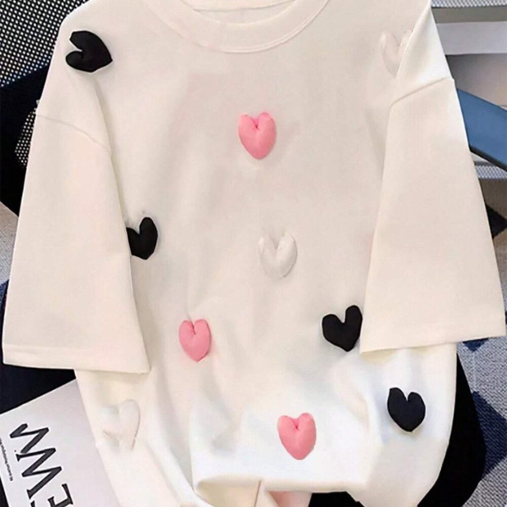 Cute Heart - adorned White T - shirt: Unlocking the Code of Sweet Fashion